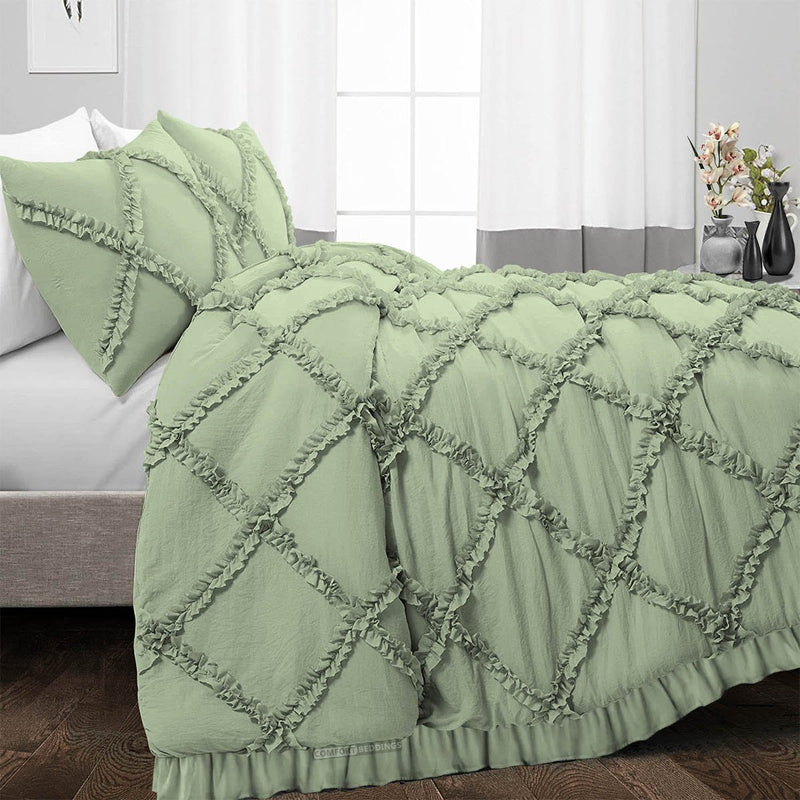 Luxurious Moss diamond ruffled Duvet Cover And Pillowcases