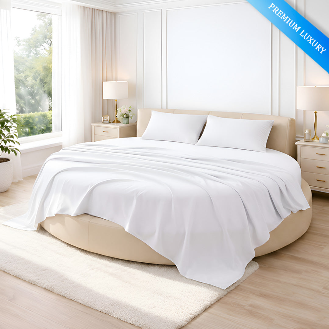 White 600 thread count cotton round bed sheet set