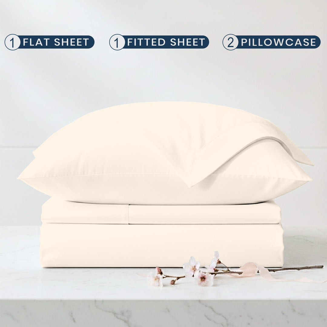 600 thread count Twin XL sheet set on a dorm bed