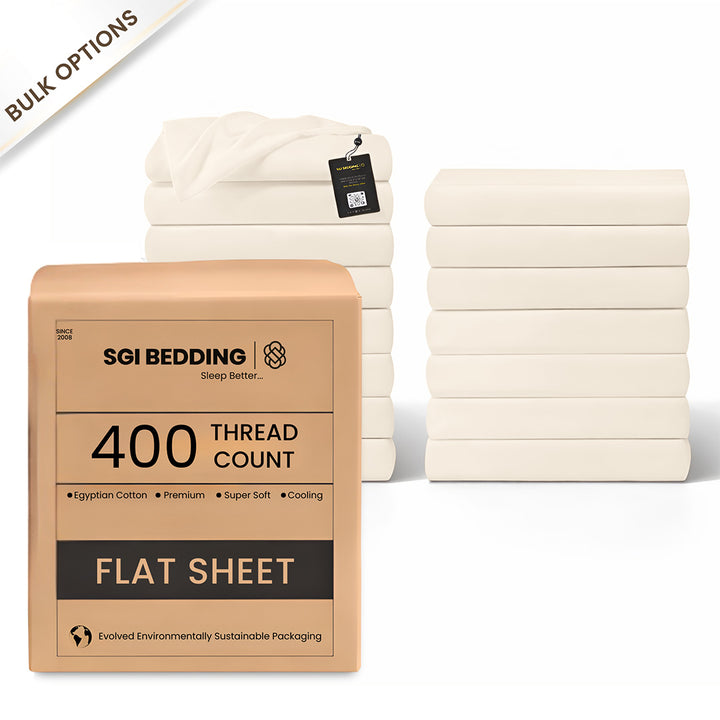 400 TC Egyptian Cotton Bulk Hotel Flat Sheets – Luxury Hotel Bedding (6 & 12 Pack)