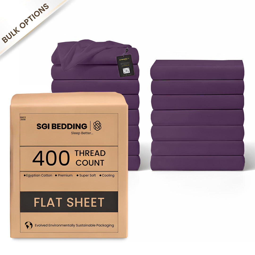400 TC Egyptian Cotton Bulk Hotel Flat Sheets – Luxury Hotel Bedding (6 & 12 Pack)