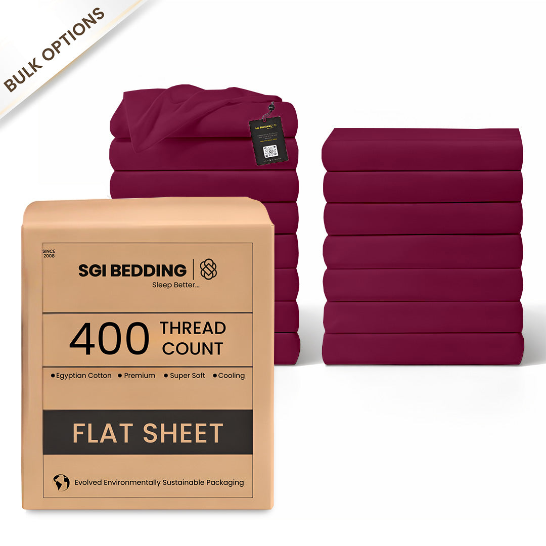 400 TC Egyptian Cotton Bulk Hotel Flat Sheets – Luxury Hotel Bedding (6 & 12 Pack)