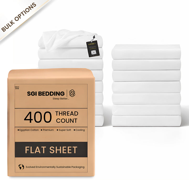 400 TC Egyptian Cotton Bulk Hotel Flat Sheets – Luxury Hotel Bedding (6 & 12 Pack)