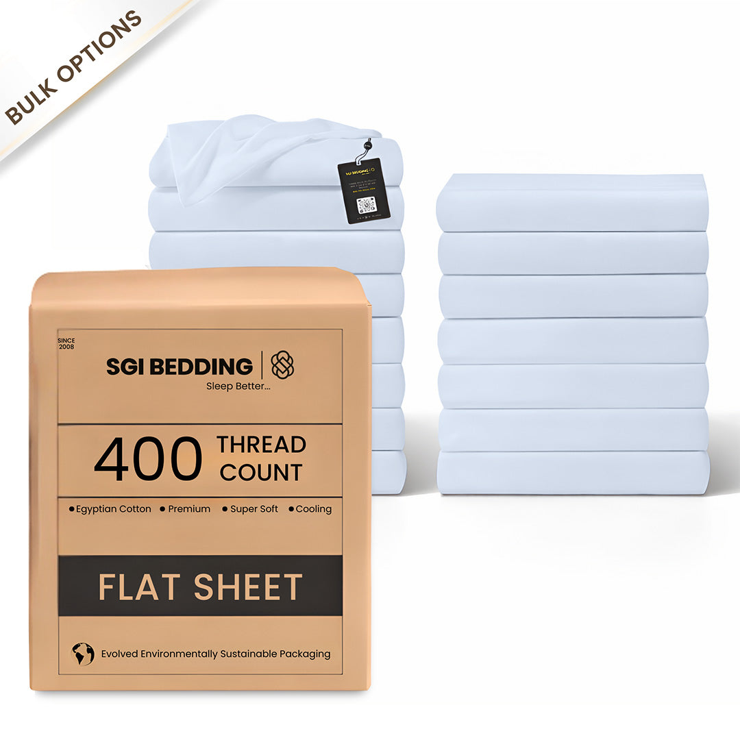 400 TC Egyptian Cotton Bulk Hotel Flat Sheets – Luxury Hotel Bedding (6 & 12 Pack)