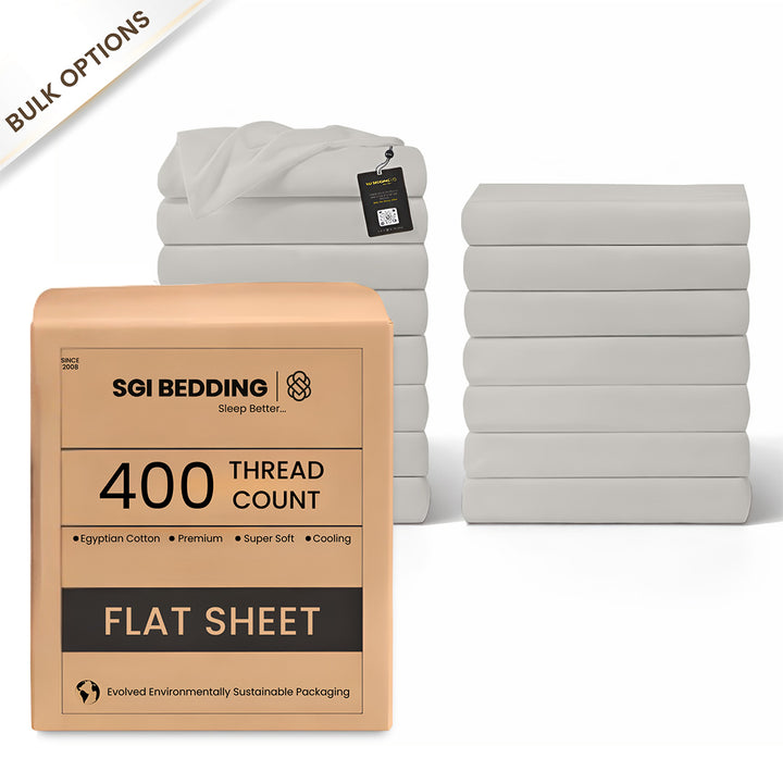 400 TC Egyptian Cotton Bulk Hotel Flat Sheets – Luxury Hotel Bedding (6 & 12 Pack)