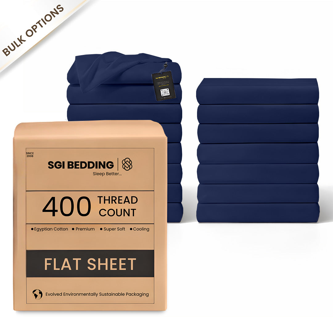 400 TC Egyptian Cotton Bulk Hotel Flat Sheets – Luxury Hotel Bedding (6 & 12 Pack)
