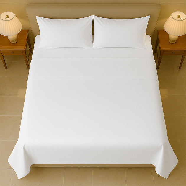Soft 400 count thread sheets in white color folded on queen size mattress