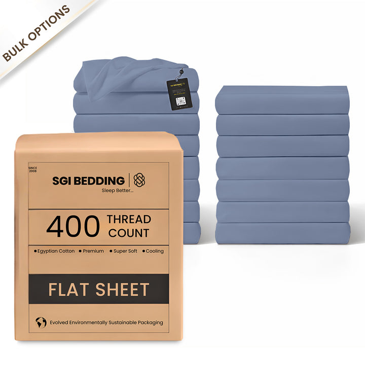400 TC Egyptian Cotton Bulk Hotel Flat Sheets – Luxury Hotel Bedding (6 & 12 Pack)