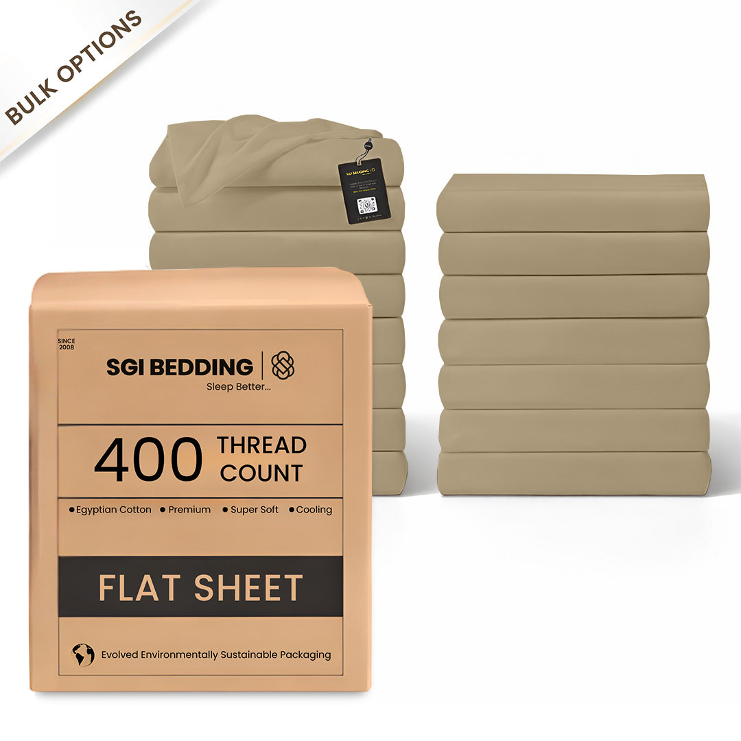 400 TC Egyptian Cotton Bulk Hotel Flat Sheets – Luxury Hotel Bedding (6 & 12 Pack)
