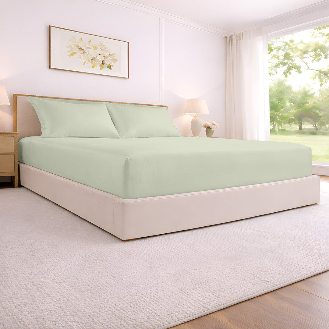 Custom bamboo fitted sheet with smooth finish on bed