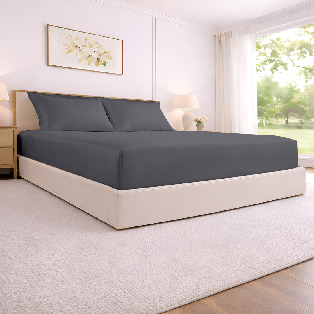 Custom bamboo fitted sheet with smooth finish on bed