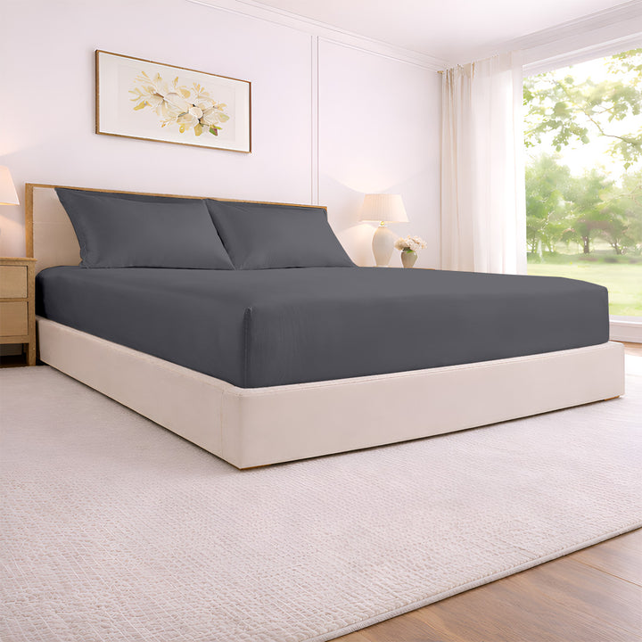 Custom bamboo fitted sheet with smooth finish on bed