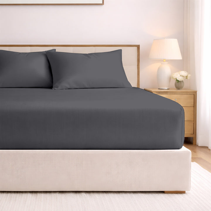 Custom bamboo fitted sheet with smooth finish on bed