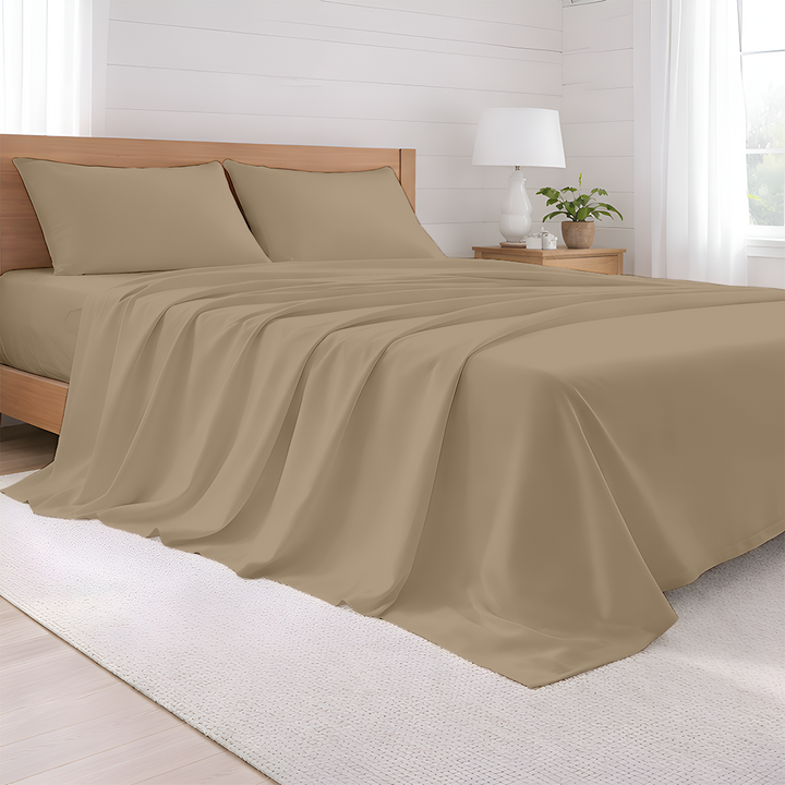 Luxury custom size 600 TC sheet set on bed