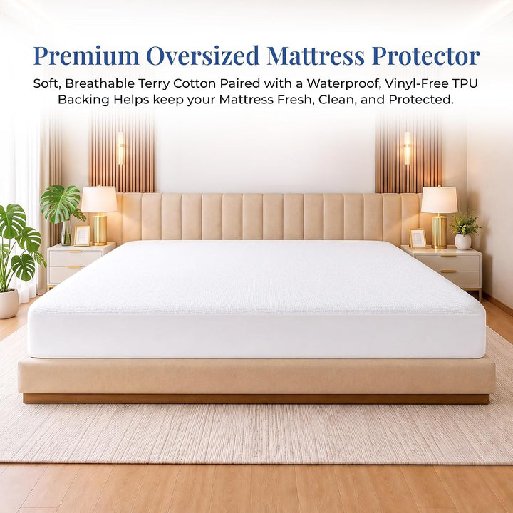 Oversized Mattress Protector – Waterproof, Deep Pocket, Elastic Fit for Large Beds