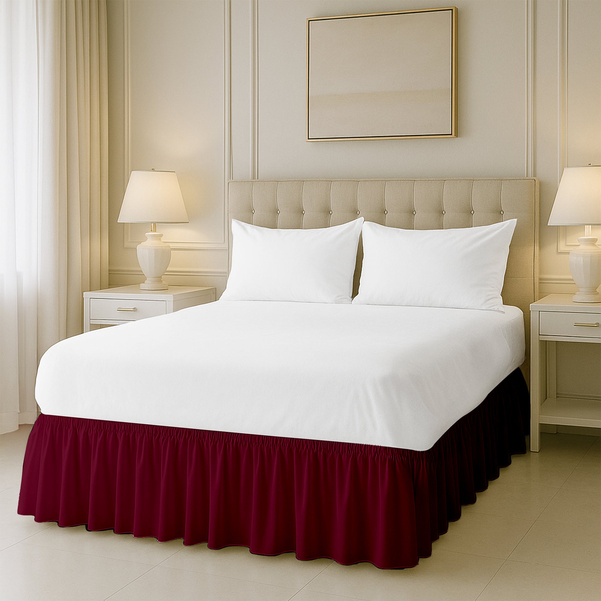 Microfiber wrap-around bed skirt easy to put on full beds