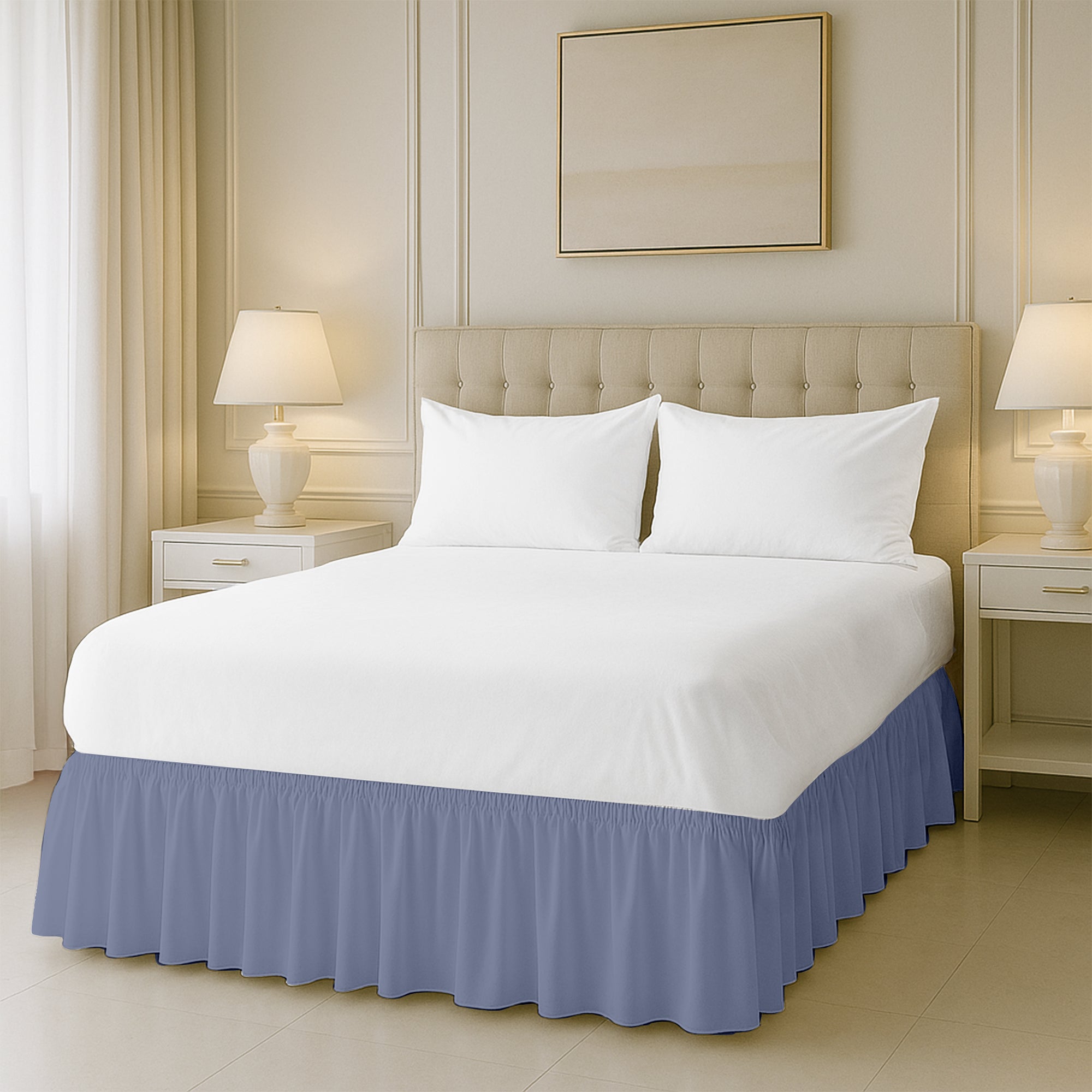 Microfiber wrap-around bed skirt easy to put on full beds