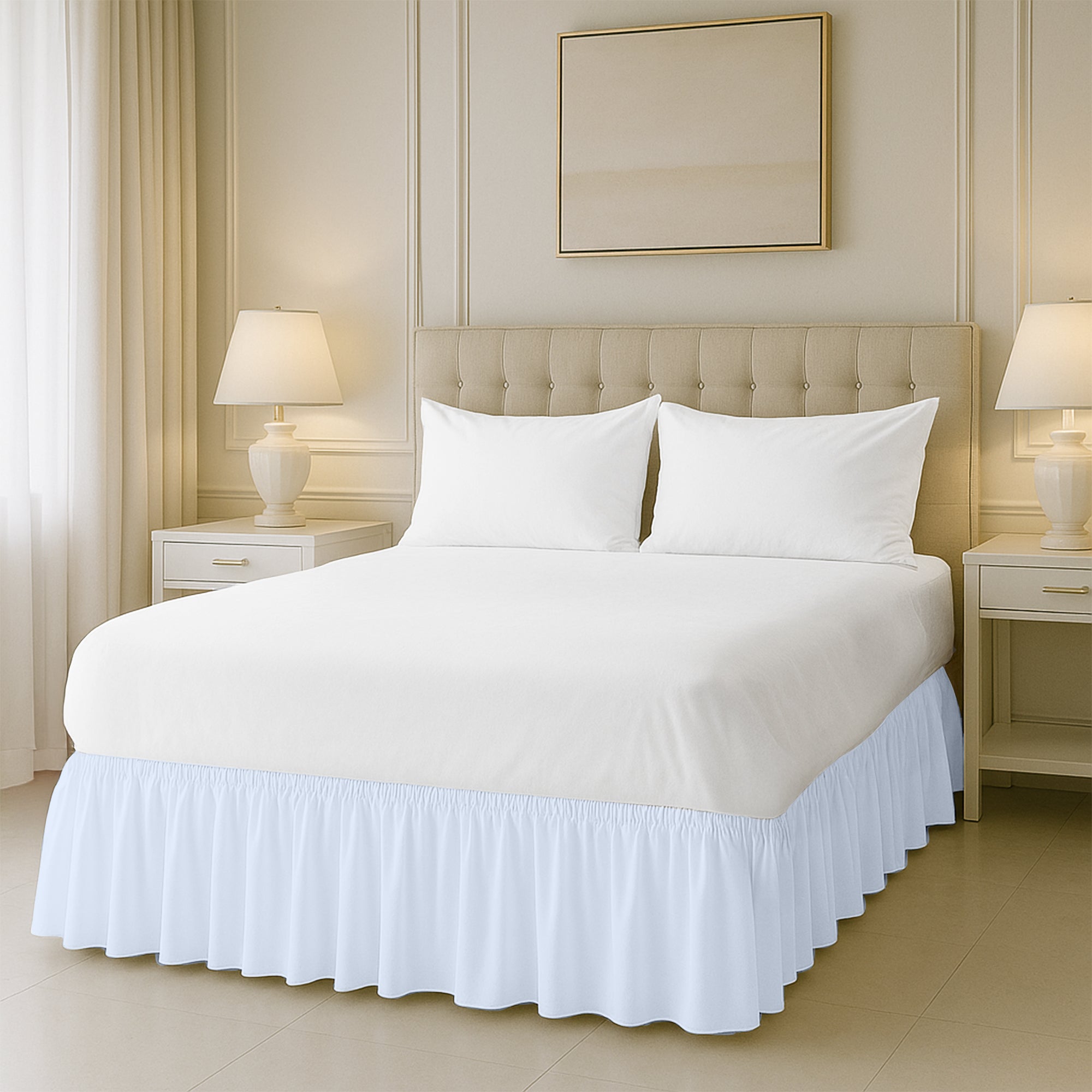 Microfiber wrap-around bed skirt easy to put on full beds