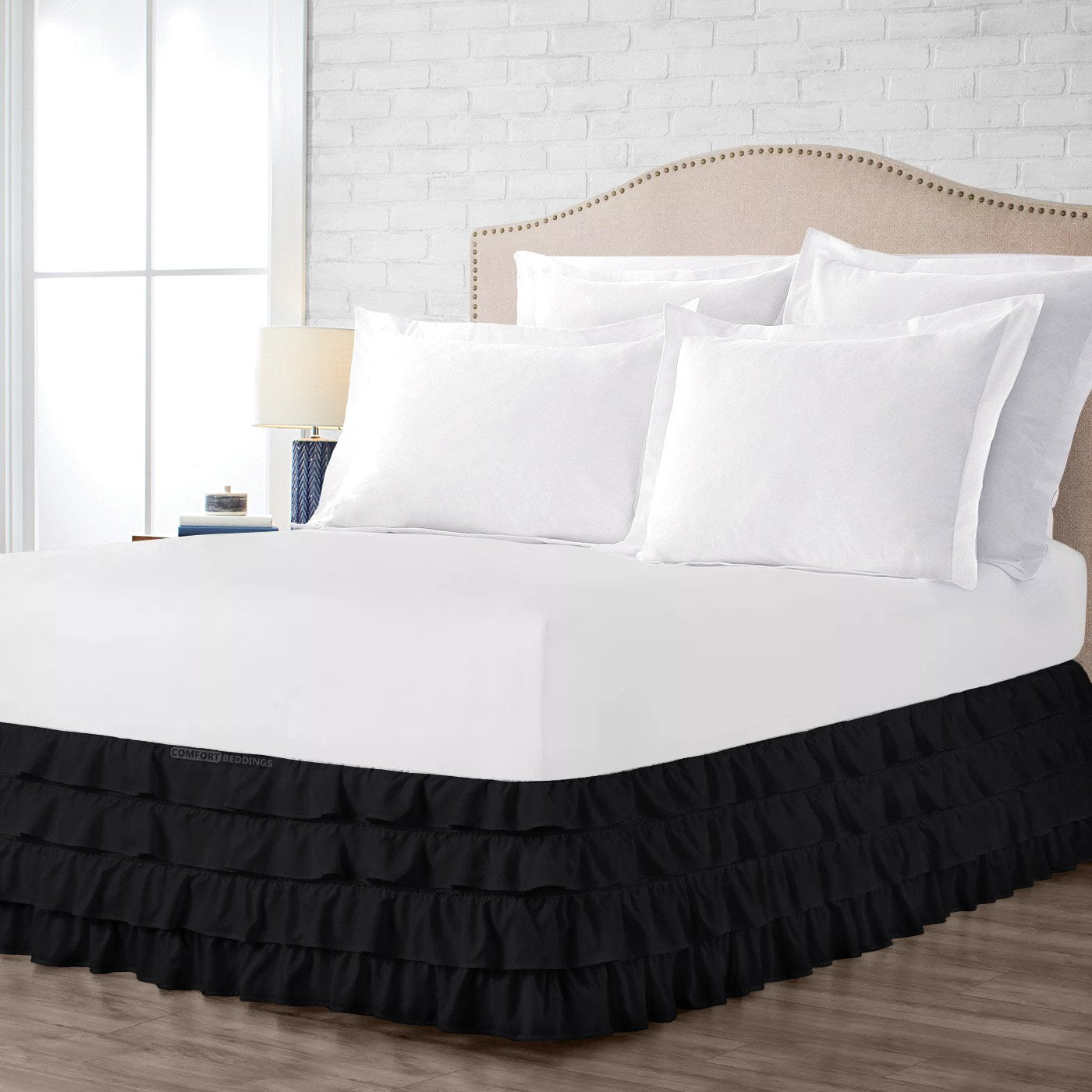 Black Waterfall Ruffled Bed Skirt