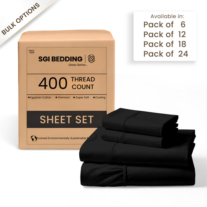 400 TC Egyptian Cotton Bulk Hotel Sheet Sets – Premium Hotel Bedding (6 & 12 Pack)