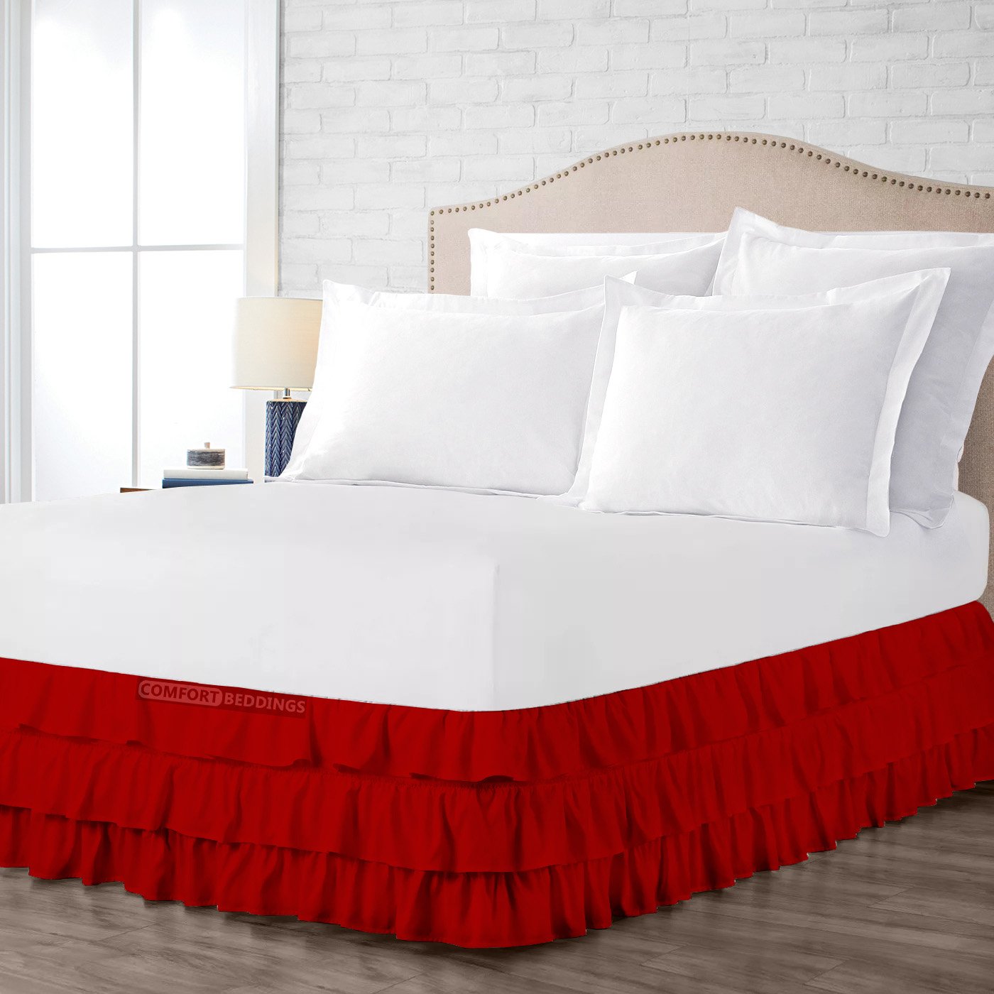 Blood Red Multi Ruffle Bed Skirt