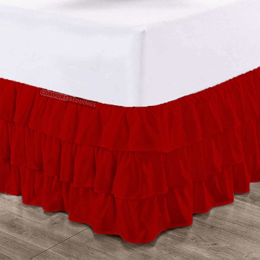 Blood Red Multi Ruffled Bed Skirt