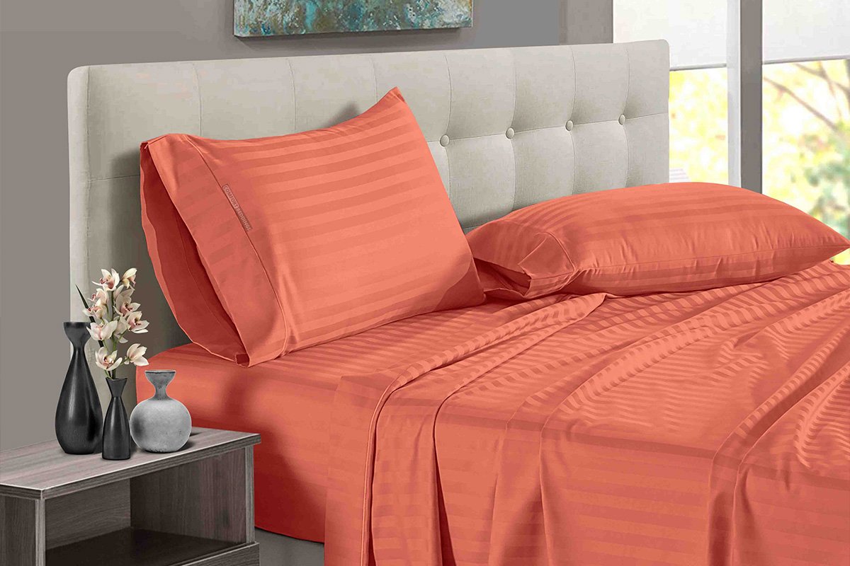 Brick red Stripe Split King Sheets