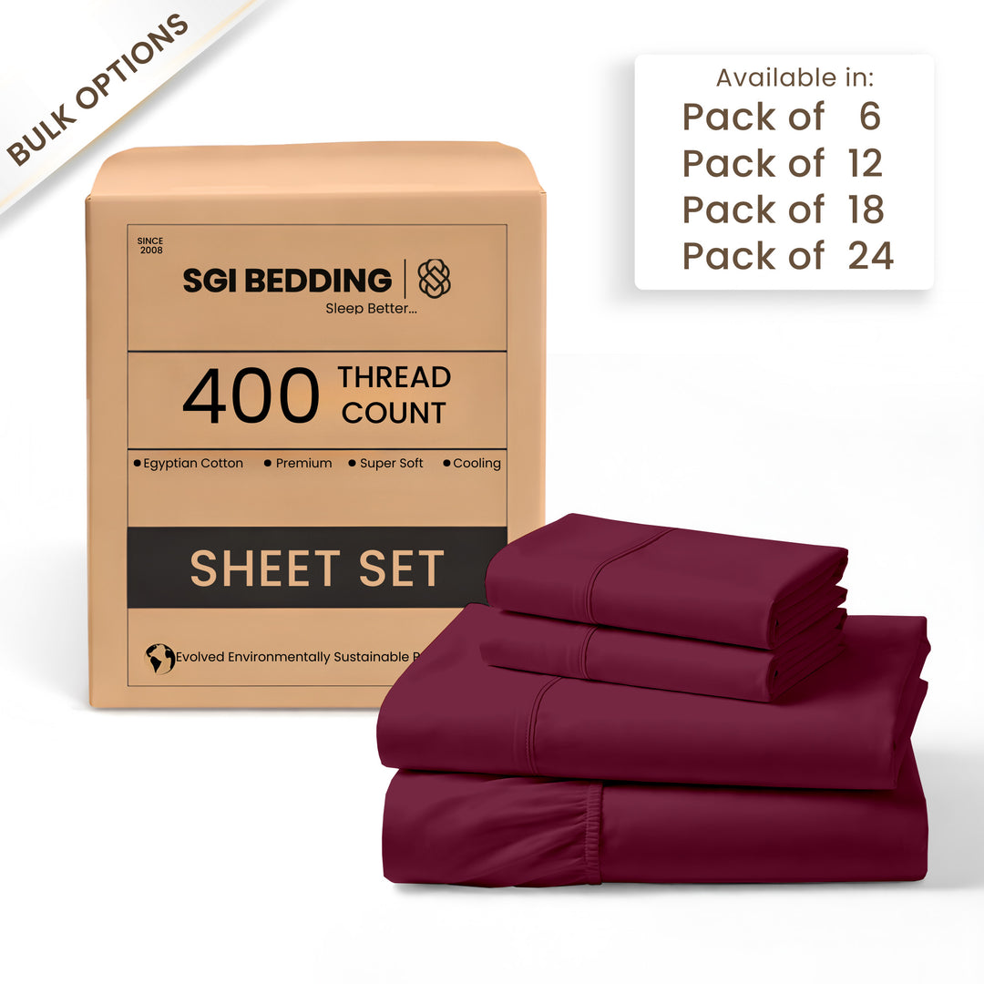 400 TC Egyptian Cotton Bulk Hotel Sheet Sets – Premium Hotel Bedding (6 & 12 Pack)