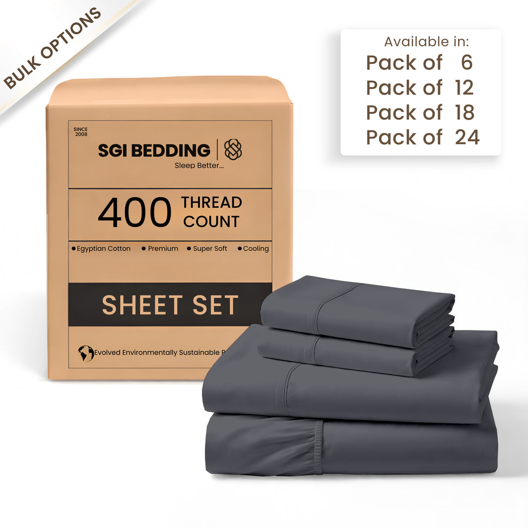 400 TC Egyptian Cotton Bulk Hotel Sheet Sets – Premium Hotel Bedding (6 & 12 Pack)