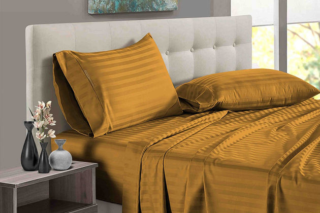 Dark golden Stripe Split King Sheets