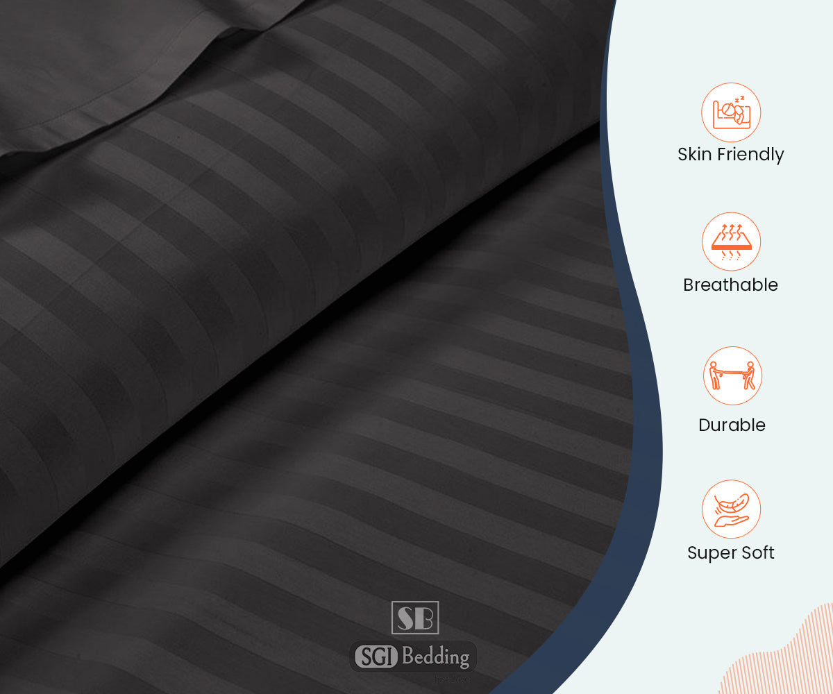 Dark Grey Stripe Queen Size Sheets Set