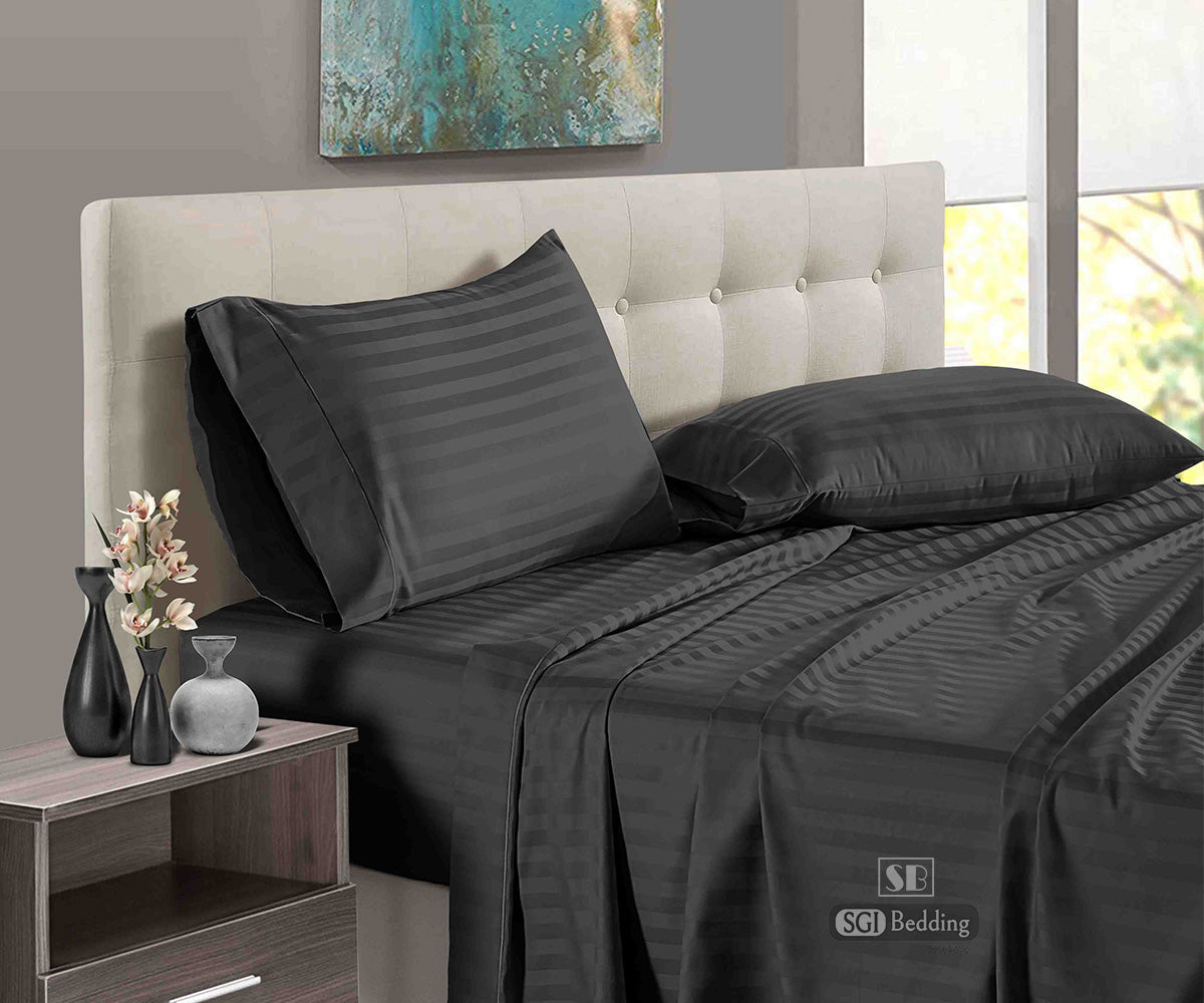 Dark Grey Stripe King Size Sheets Set