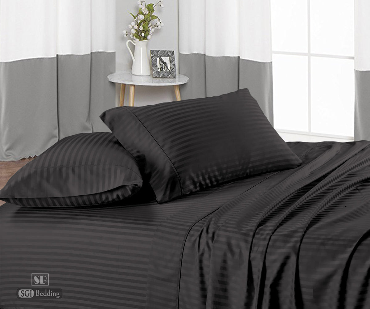 Dark Grey Stripe Sheets Set