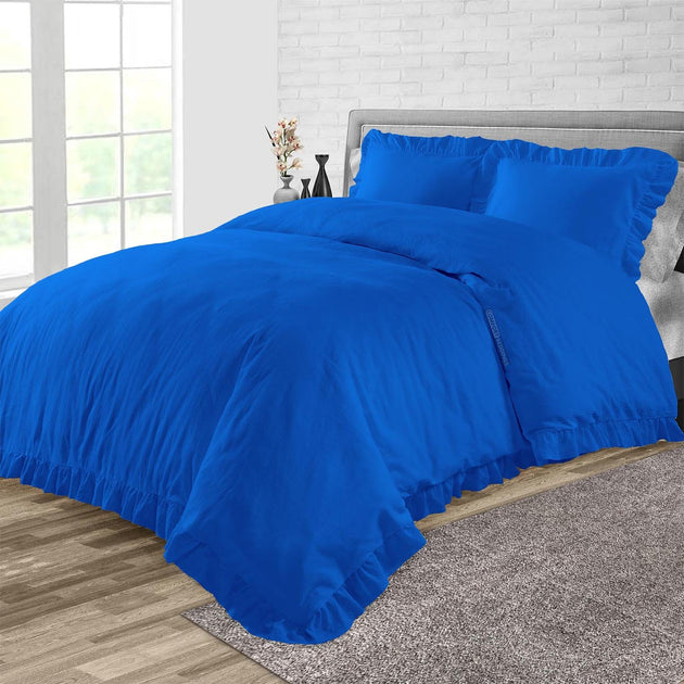 Royal Blue Trimmed Ruffle Duvet Covers