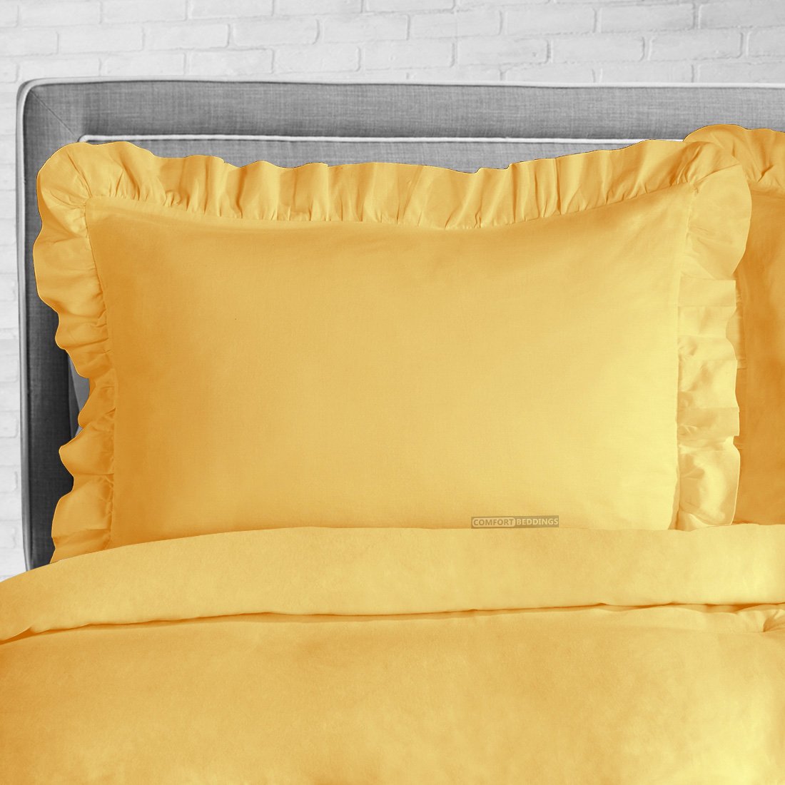 Golden Trimmed Ruffle Duvet Cover