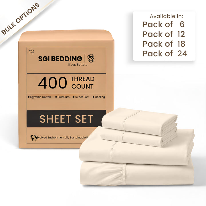 400 TC Egyptian Cotton Bulk Hotel Sheet Sets – Premium Hotel Bedding (6 & 12 Pack)