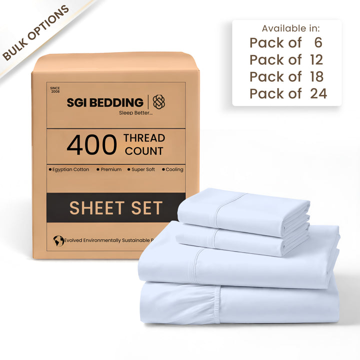 400 TC Egyptian Cotton Bulk Hotel Sheet Sets – Premium Hotel Bedding (6 & 12 Pack)