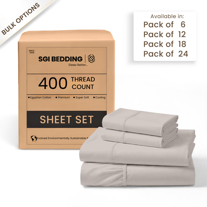 400 TC Egyptian Cotton Bulk Hotel Sheet Sets – Premium Hotel Bedding (6 & 12 Pack)