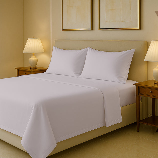 Classic 400 thread count Egyptian cotton sheets set displayed on bed with pillows