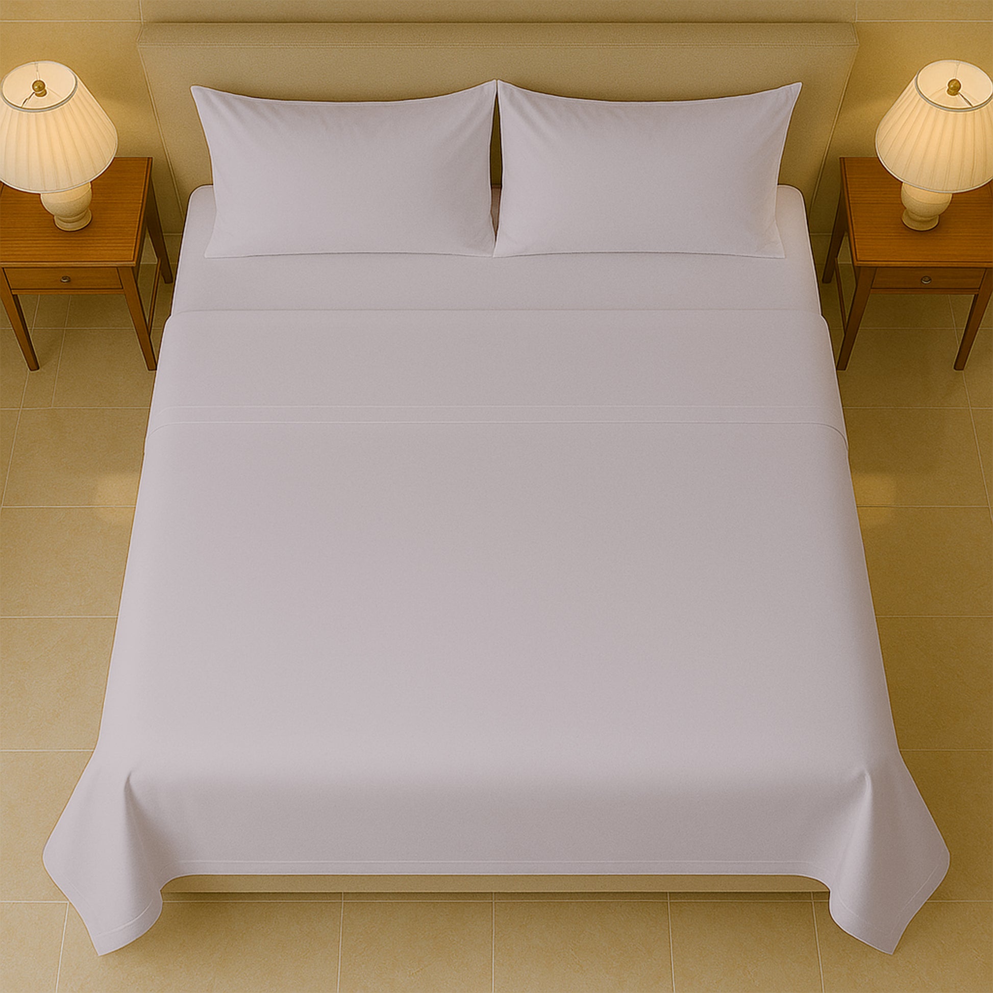 Soft 400 count thread sheets folded on queen size mattress