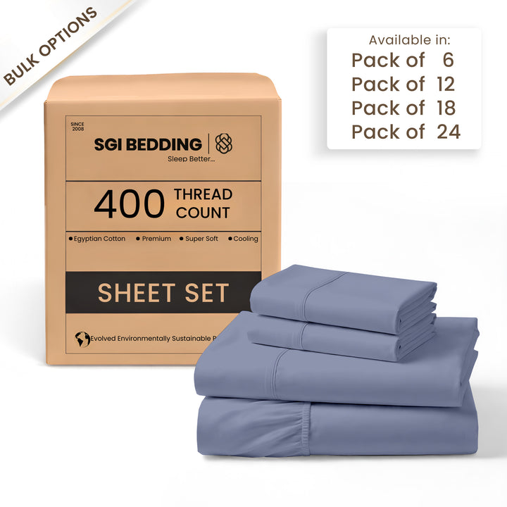 400 TC Egyptian Cotton Bulk Hotel Sheet Sets – Premium Hotel Bedding (6 & 12 Pack)