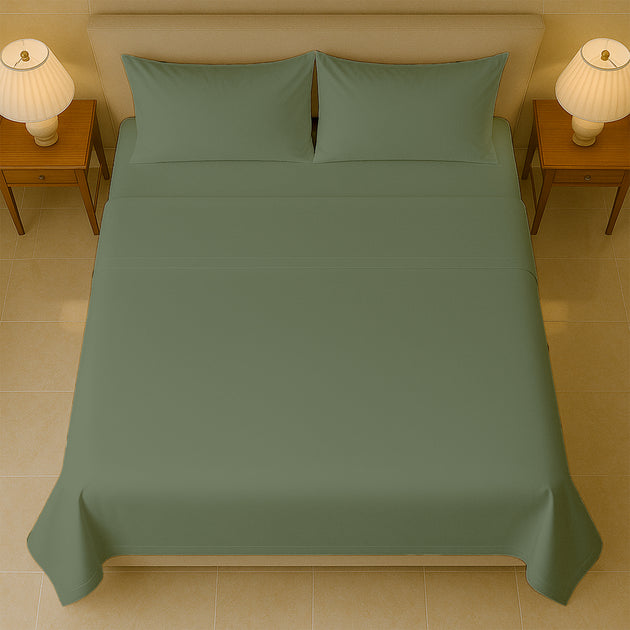 Soft 400 count thread sheets folded on queen size mattress