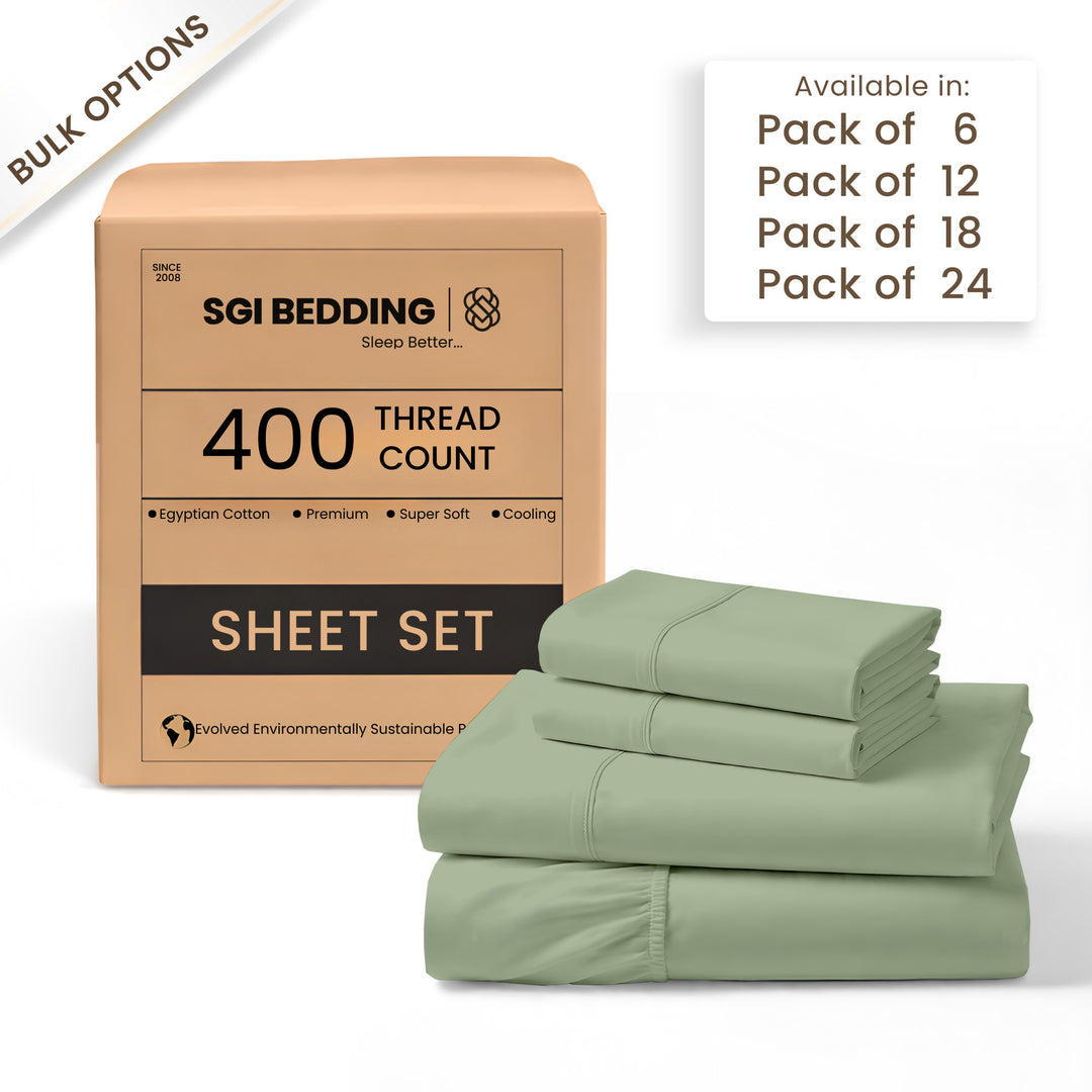 400 TC Egyptian Cotton Bulk Hotel Sheet Sets – Premium Hotel Bedding (6 & 12 Pack)