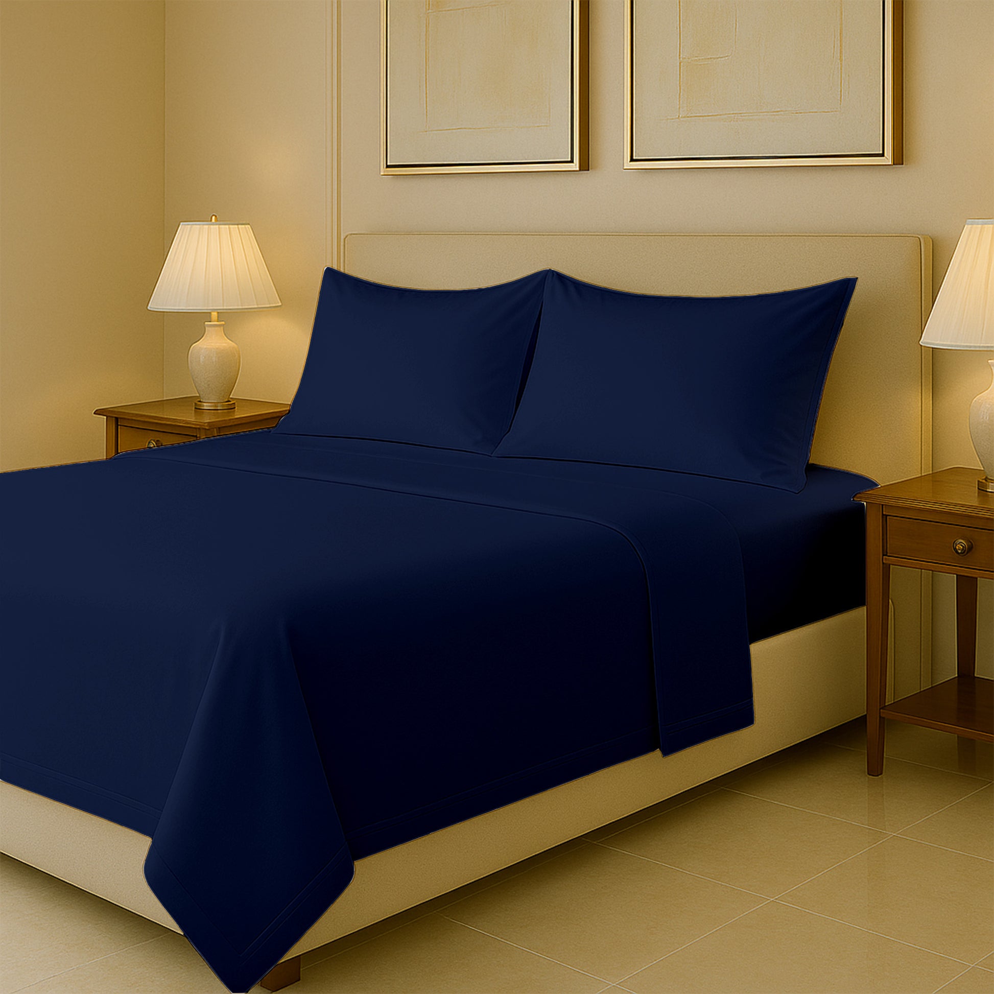 Luxury Sateen queen bed sheets neatly folded on bed
