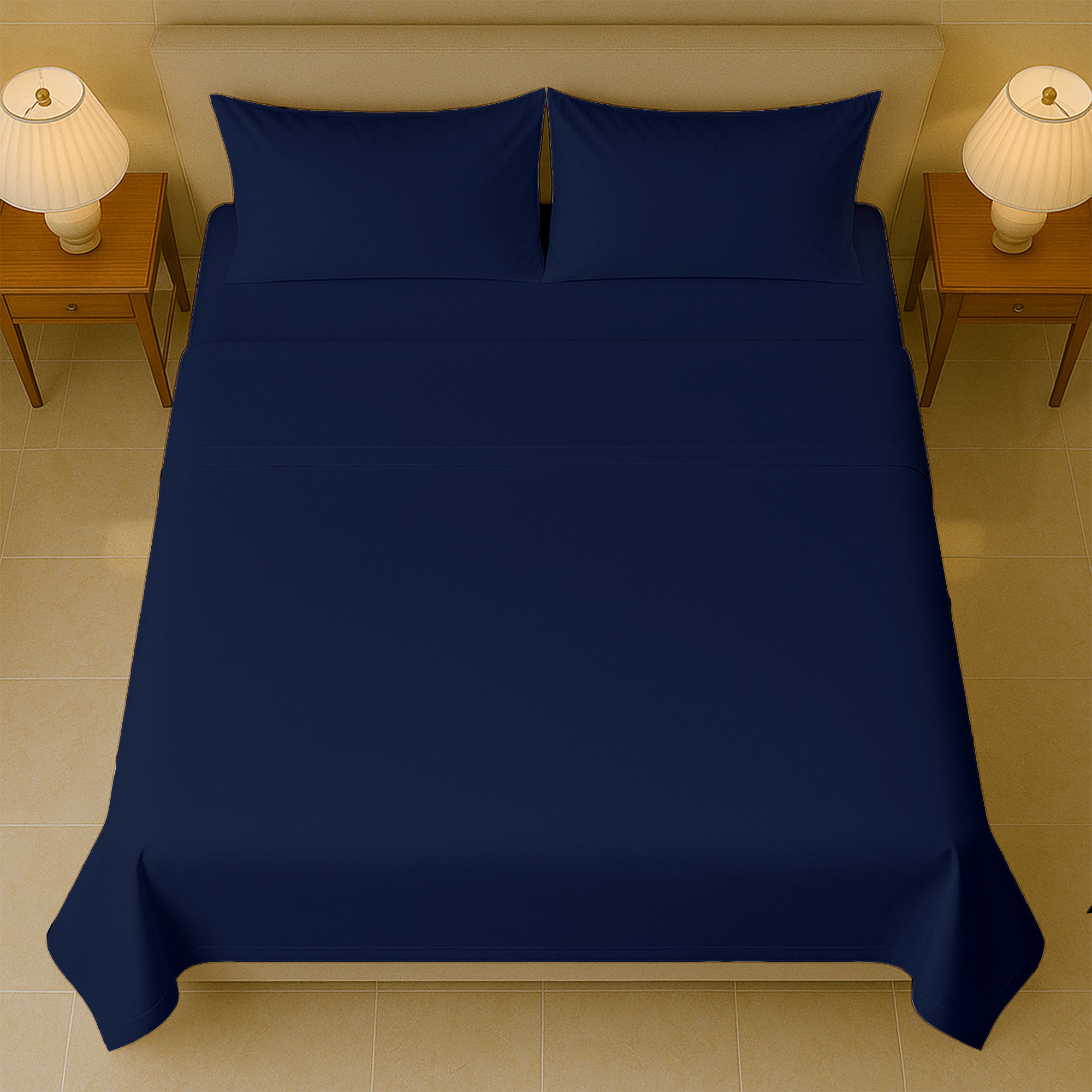 Luxury 400 thread count Egyptian cotton bed sheets neatly spread on queen size bed