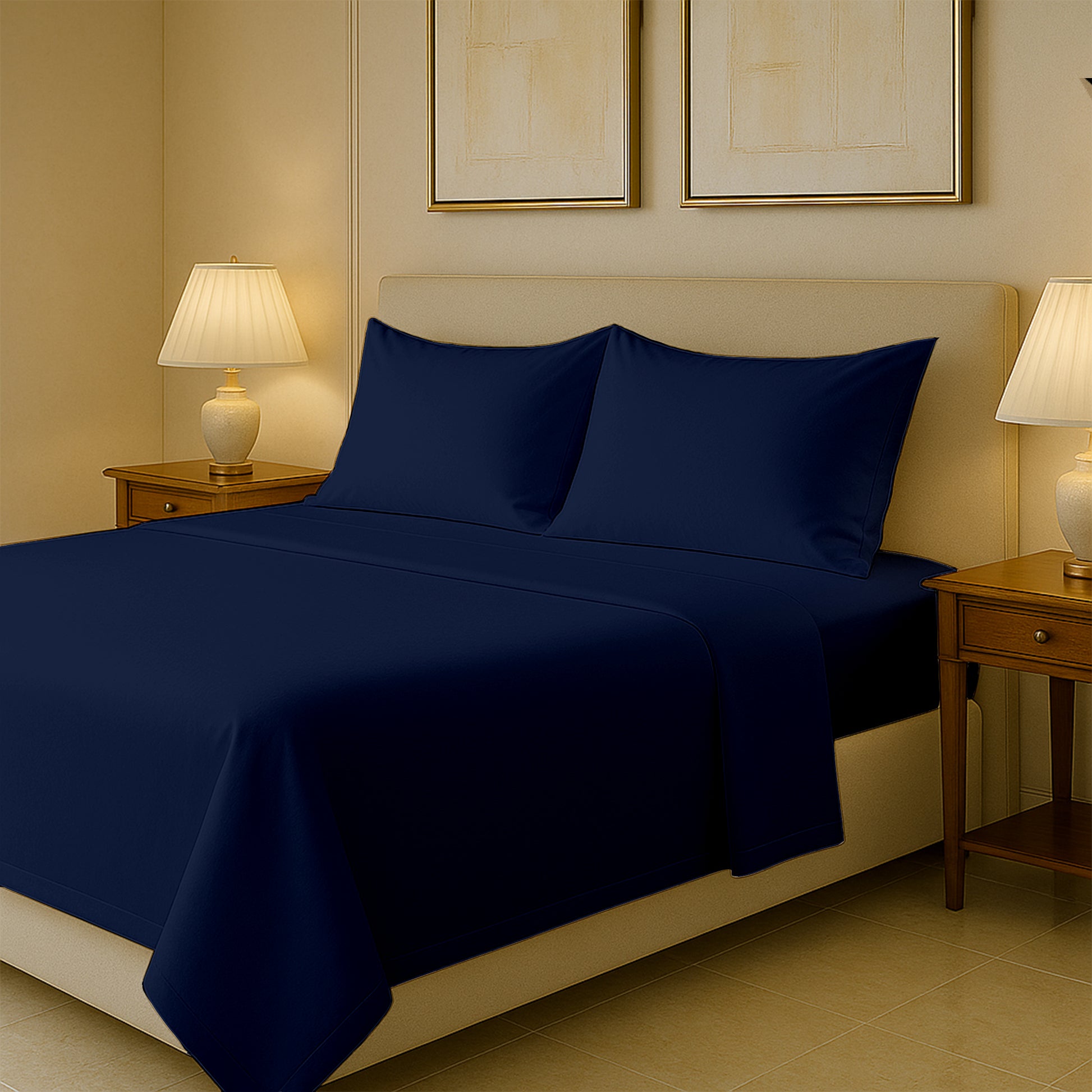 Classic 400 thread count Egyptian cotton sheets set displayed on bed with pillows