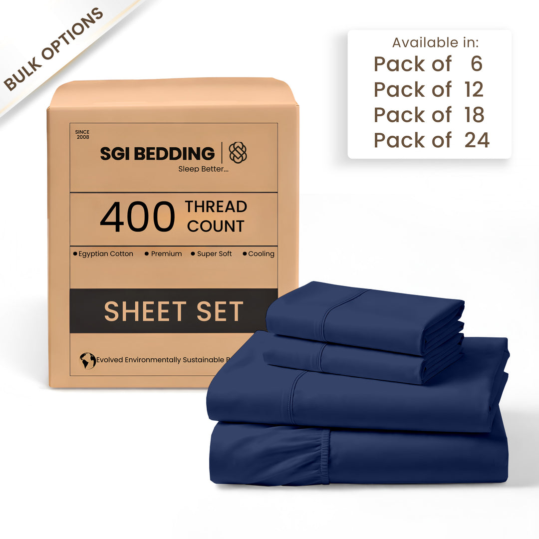 400 TC Egyptian Cotton Bulk Hotel Sheet Sets – Premium Hotel Bedding (6 & 12 Pack)
