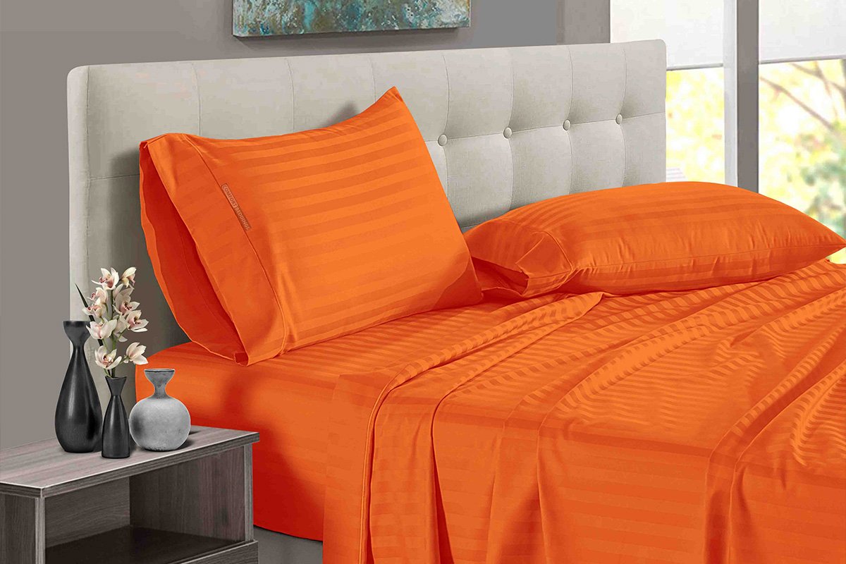 Orange Stripe Split King Sheets