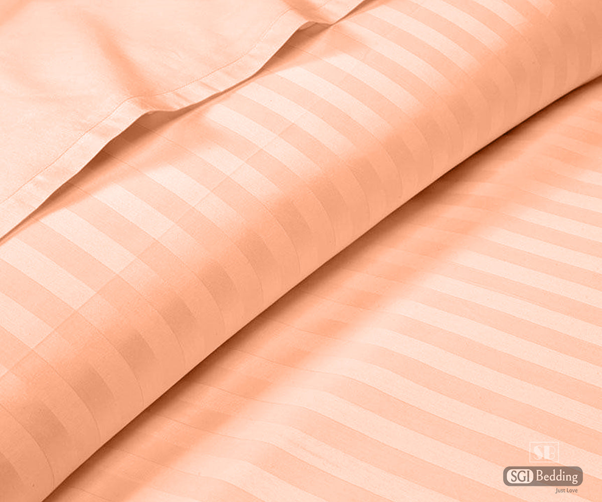 Peach Stripe Flat Sheets Set