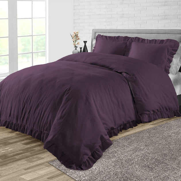 Plum Trimmed Ruffle Duvet Covers